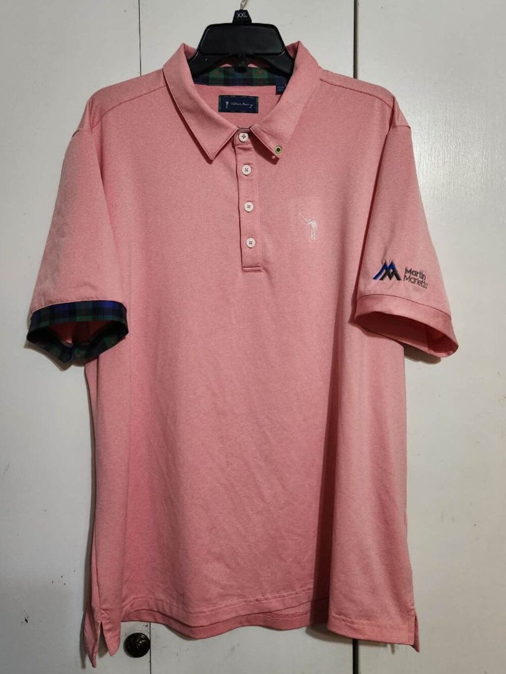 William Murray Golf Polo Shirt Mens XL Pink Heather Martin Marietta Logo Plaid